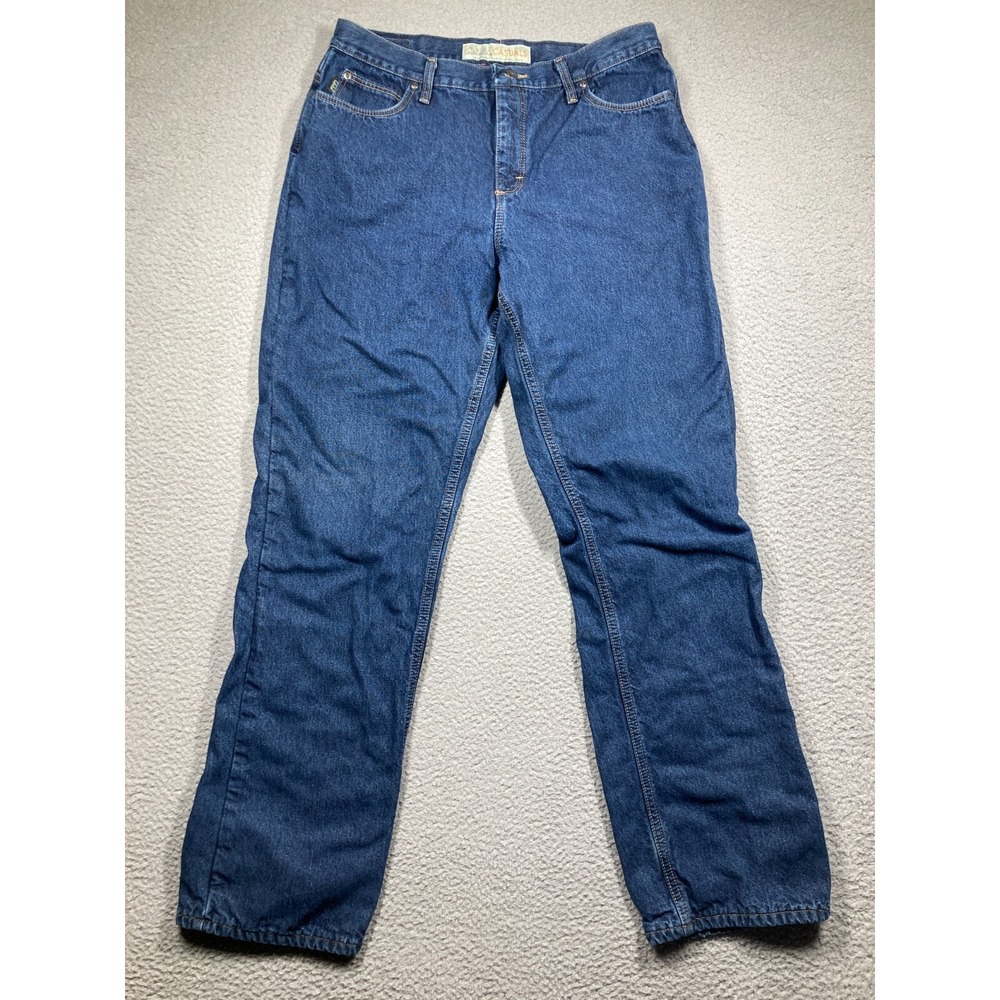 Cabela's Casuals Flannel Lined Jeans Women 14 Long Blue Denim Plaid Insulated - Picture 2 of 16